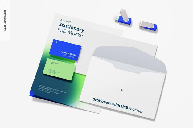 Stationery With Usb Flash Drives Mockup Psd