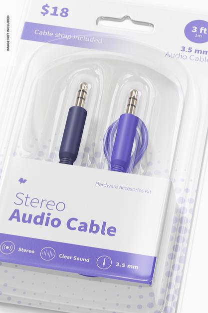 Stereo Audio Cable Mockup, Close Up Psd