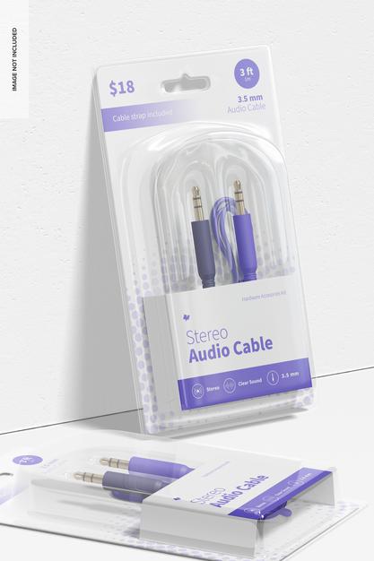Stereo Audio Cable Mockup, Leaned Psd