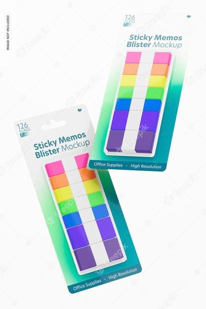 Sticky Memos Blister Mockup, Floating Psd