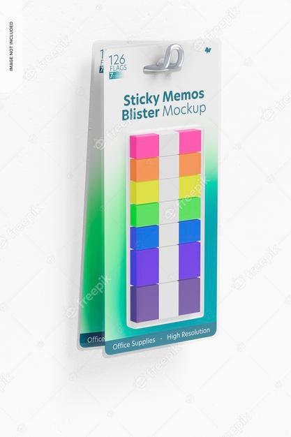 Sticky Memos Blister Mockup, Hanging Psd