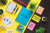 Sticky Notes With Motivational Messages And Notebook Mock-Up Psd