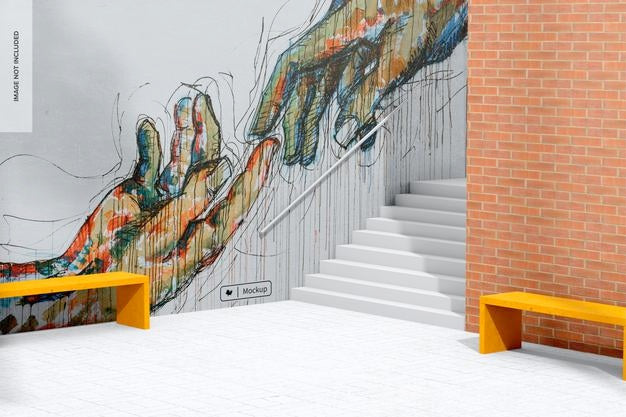 Street Wall Mockup, Perspective View Psd