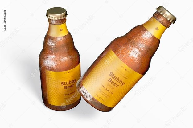 Stubby Beer Bottles Mockup, Falling Psd