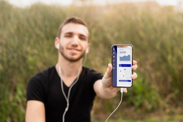 Student Man Listening Music At Mobile Psd