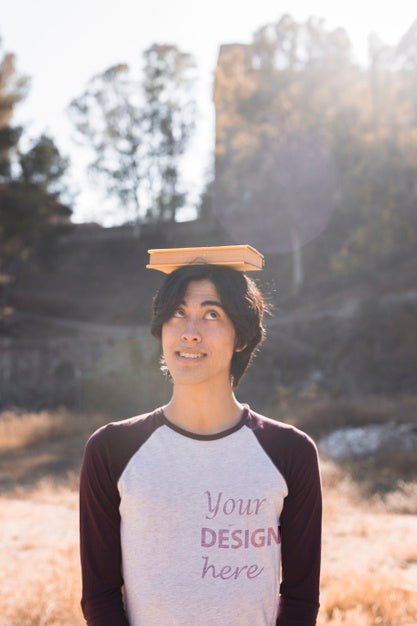 Student Wearing A Long Sleeved Shirt Mock-Up Psd