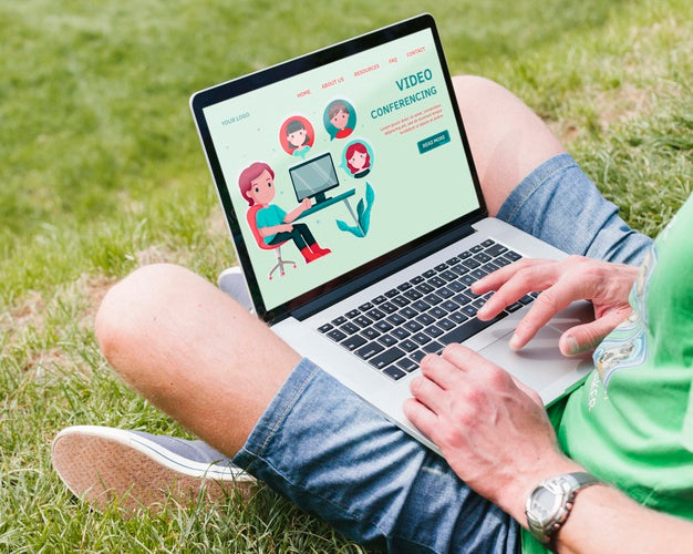 Student Working On Laptop Outside Psd