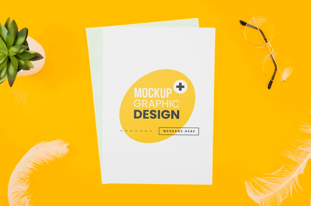 Succulent Plant And Feathers Botanical Mock-Up Psd