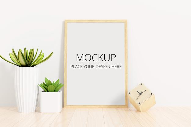 Succulent Plant With Frame Mockup Psd