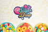 Sugar Drop And Plates With Delicious Assortments Of Candies Psd