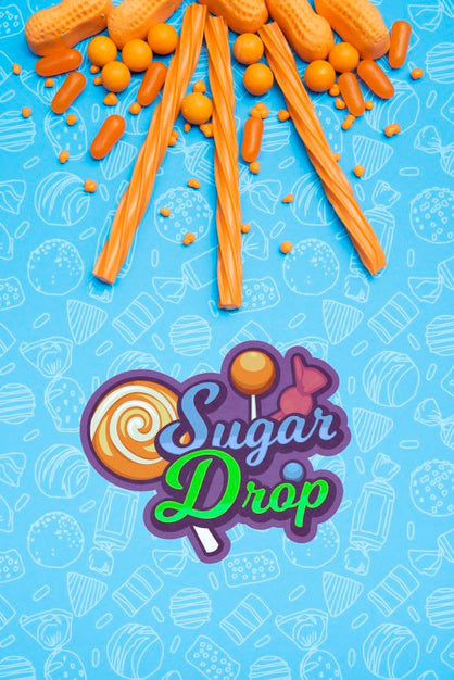 Sugar Drop With Arrangement Of Orange Candies Psd