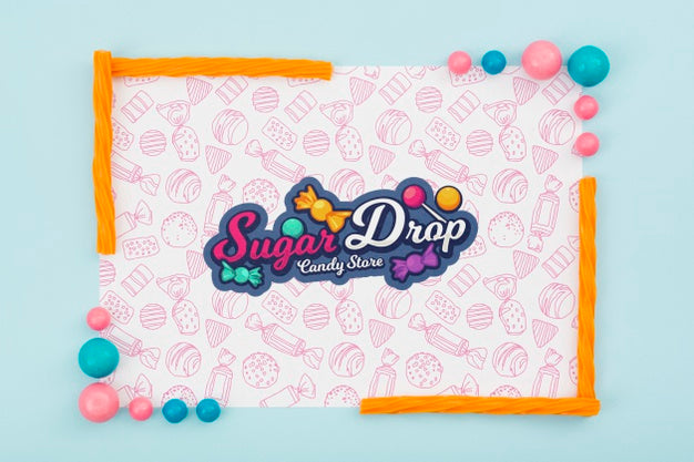 Sugar Drop With Colourful Candy Frame Psd
