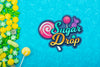 Sugar Drop With Lollipop Stick And Green With Yellow Candy Frame Psd
