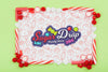 Sugar Drop With Sugar Frame And Doodle Background Psd
