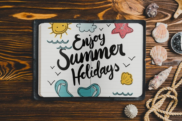 Summer Composition With Open Leather Book Psd