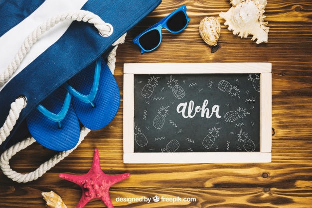 Summer Composition With Slate And Beach Elements Psd