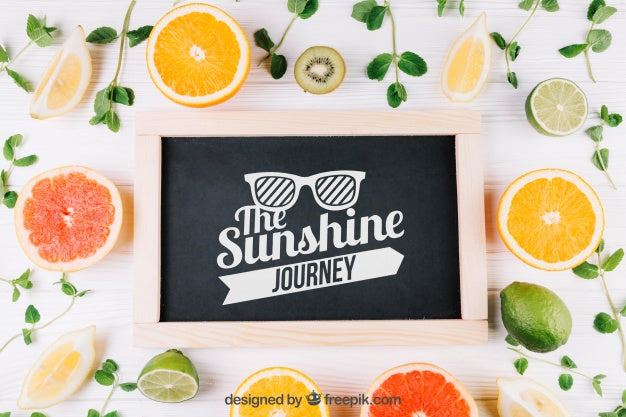 Summer Composition With Slate And Fruits Psd