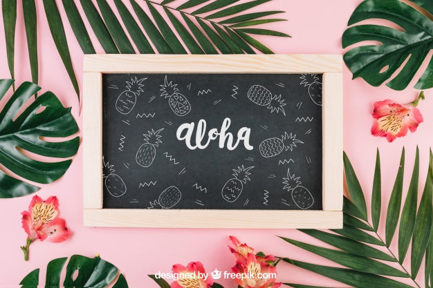 Summer Composition With Slate And Palm Leaves Psd