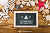 Summer Composition With Slate And Seashells Psd