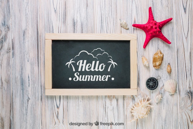 Summer Composition With Slate And Shells Psd