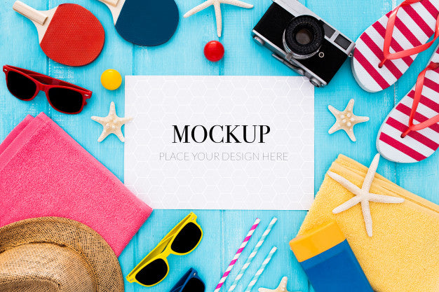 Summer Concept Mock Up On A Blue Background Psd