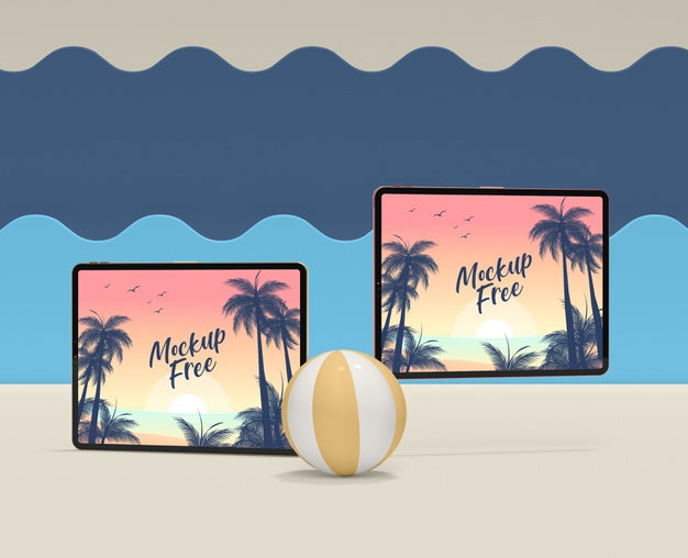 Summer Concept With Ball And Tablet Psd