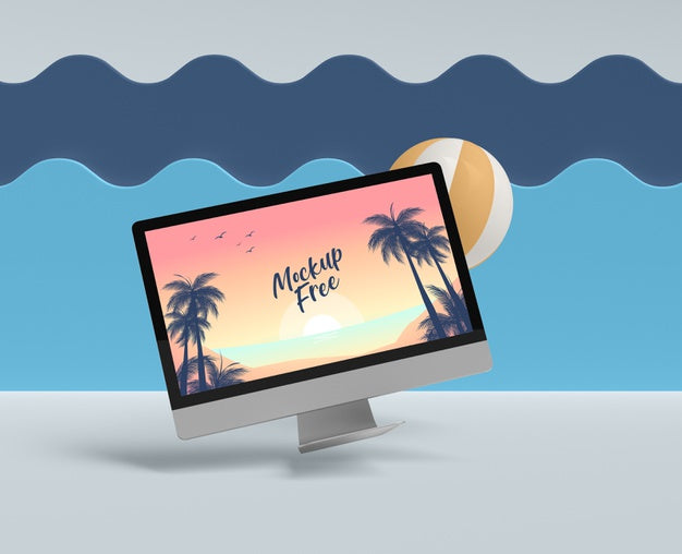Summer Concept With Computer And Ball Psd