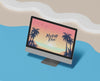 Summer Concept With Computer And Beach Psd