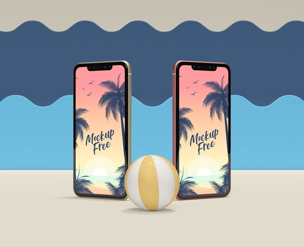 Summer Concept With Devices And Ball Psd