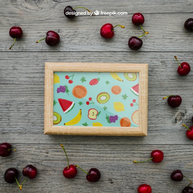 Summer Concept With Frame And Cherries Psd