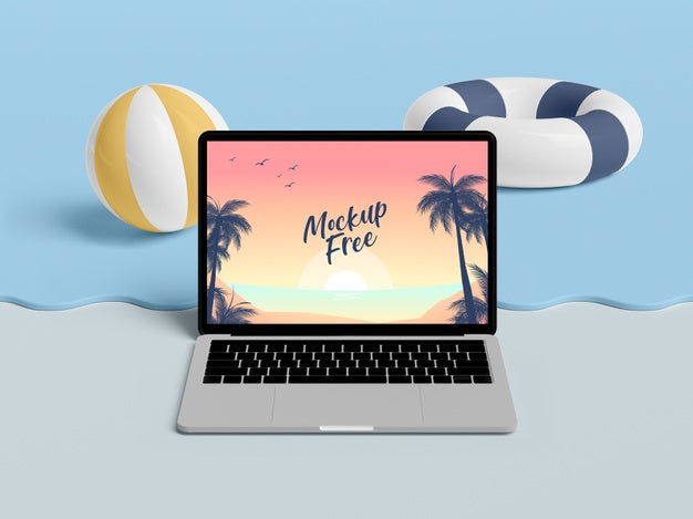 Summer Concept With Laptop And Sea Psd