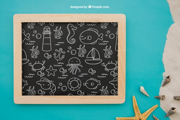 Summer Concept With Slate On Blue Background Psd