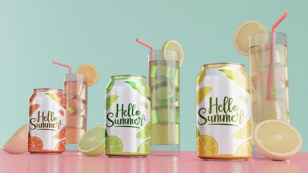 Summer Drinks On Table With Blue Background Psd