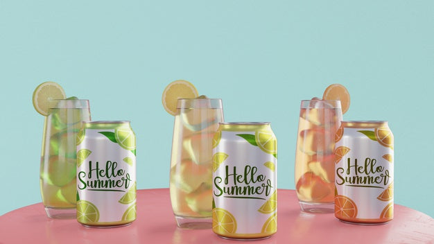 Summer Drinks On Table With Blue Background Psd