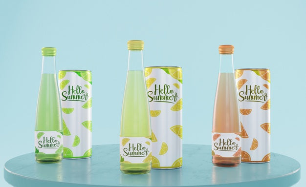 Summer Drinks On Table With Blue Background Psd