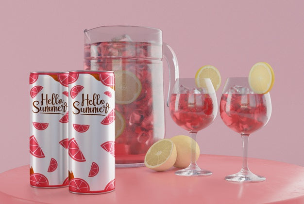 Summer Drinks On Table With Pink Background Psd