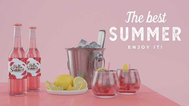 Summer Drinks On Table With Typography Psd