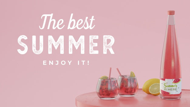 Summer Drinks On Table With Typography Psd
