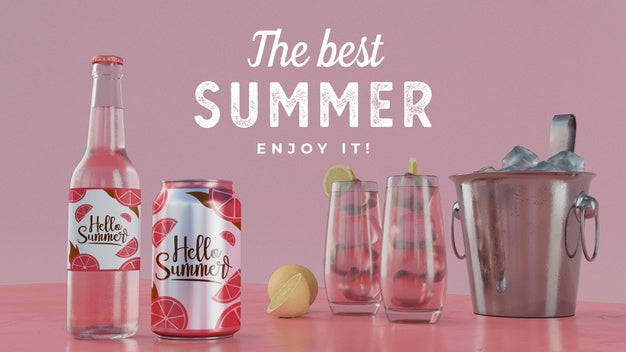 Summer Drinks On Table With Typography Psd