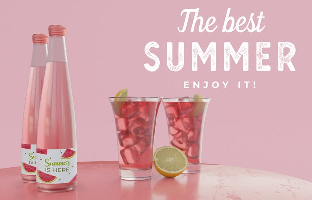 Summer Drinks On Table With Typography Psd
