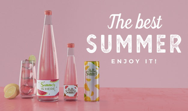 Summer Drinks On Table With Typography Psd