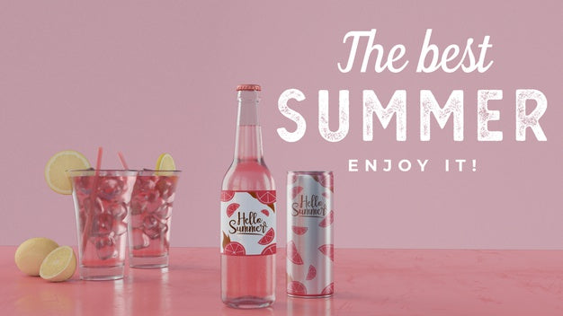 Summer Drinks On Table With Typography Psd
