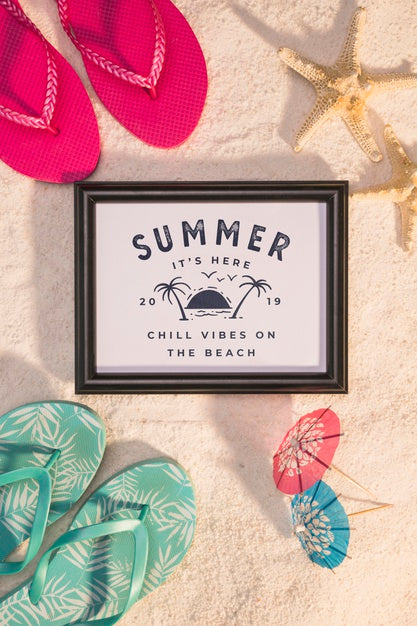 Summer Mockup With Colorful Sandals Psd
