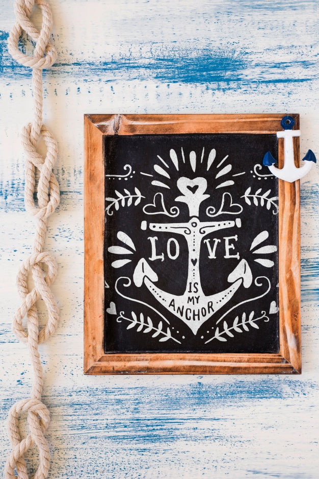 Summer Mockup With Slate Next To Rope Psd