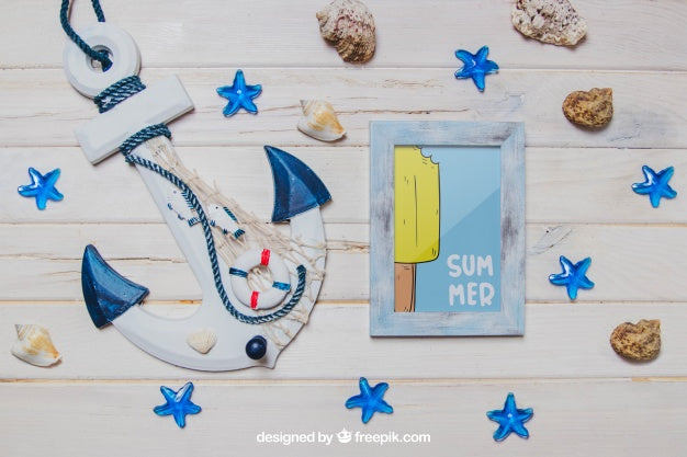 Summer Theme With Anchor And Frame Psd
