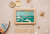Summer Theme With Frame And Surfboard Psd