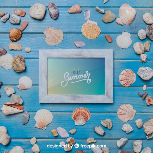 Summer Theme With Shells And Frame Psd