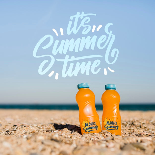 Summer Time Bottles In The Sand Mockup Psd
