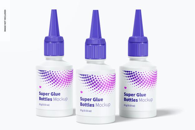 Super Glue Bottles Set Mockup Psd