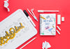 Supplies For School With White Board On Red Background Psd